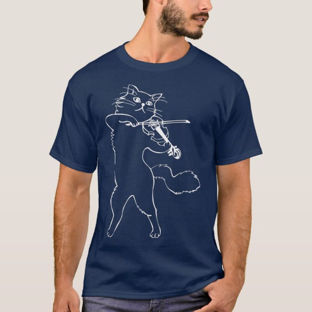 Fiddle Violin Cat Musician Instrument Band T-Shirt (Front)