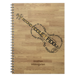 Fiddle Word Art Violin Shape Wood Look Custom Name Notebook