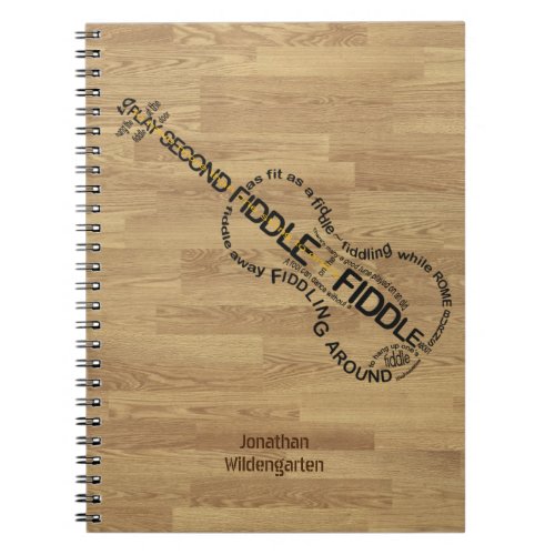 Fiddle Word Art Violin Shape Wood Look Custom Name Notebook