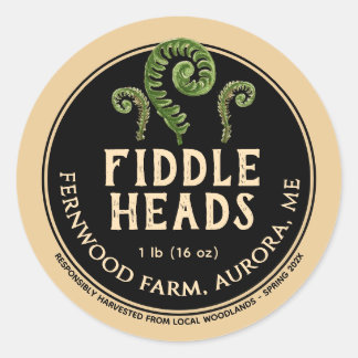 Fiddlehead Fern Black Kraft Forage Wild Classic Round Sticker