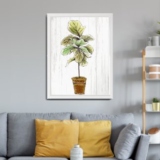Fiddleleaf Fig Tree Hand Drawn Illustration Wall Framed Art