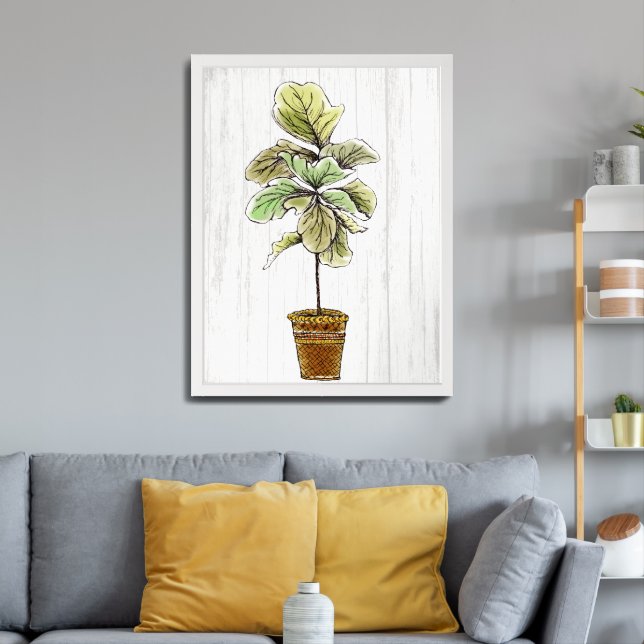 Fiddleleaf Fig Tree Hand Drawn Illustration Wall Framed Art (Living Room 3)