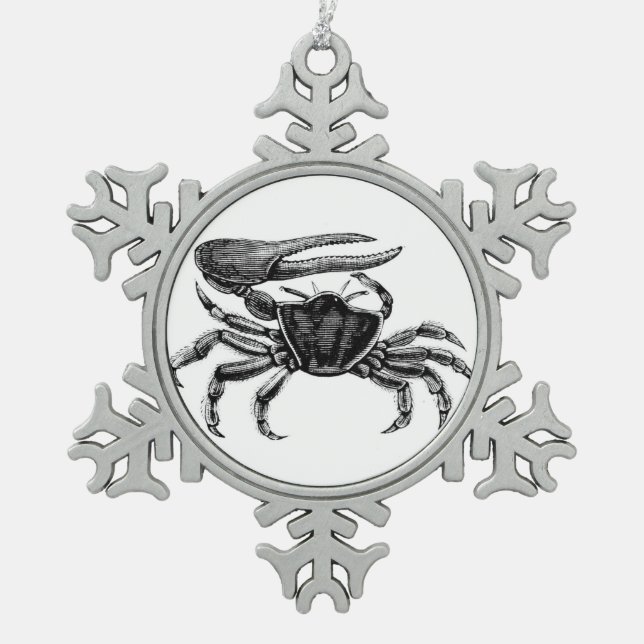 Fiddler Crab Drawing Snowflake Pewter Christmas Ornament (Front)