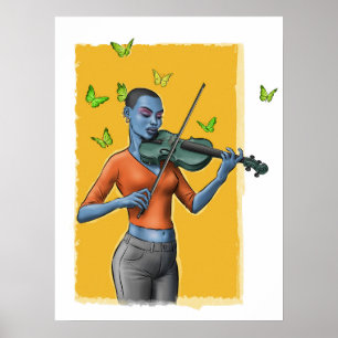Fiddler Girl – Surreal Violin Art Poster (No Text)