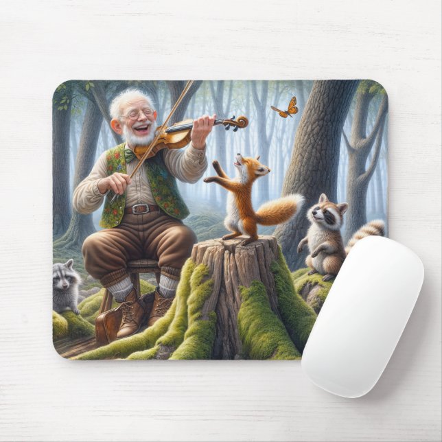 Fiddler In a Forest With Wildlife Mouse Pad (With Mouse)
