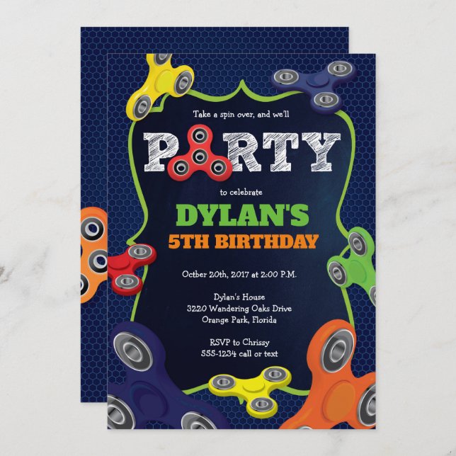 Fidget Spinner Birthday Party Invitation (Front/Back)