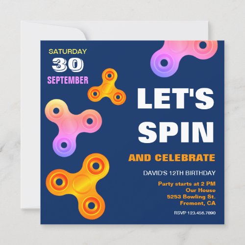 Fidget Spinner Birthday Party Invitation