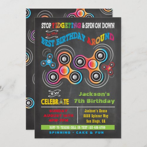 Fidget Spinner Birthday Party Invitation