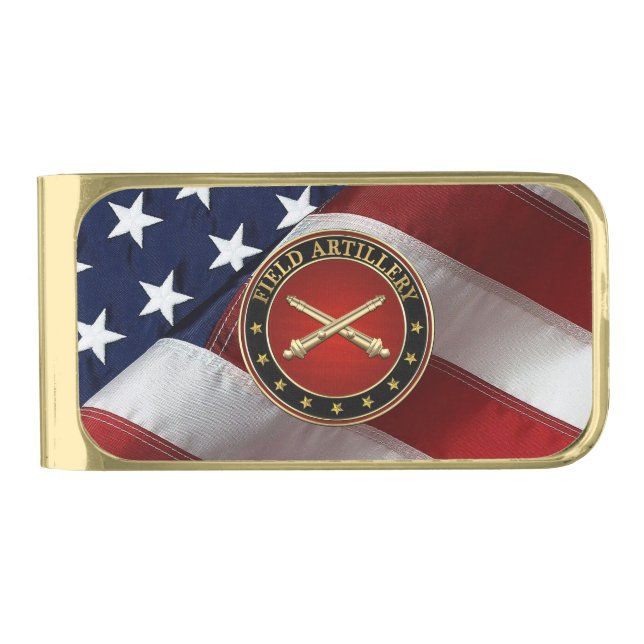 Field Artillery Branch Insignia Special Edition Gold Finish Money Clip (Front)