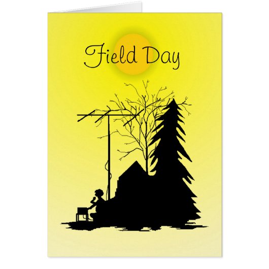 Field Day Ham Radio Silhouette Card With Sun (Front)