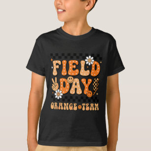 Field day orange team groovy smile face checkered T-Shirt