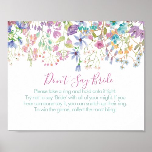 Field Floral Bridal Shower Cant Say Bride Game Poster
