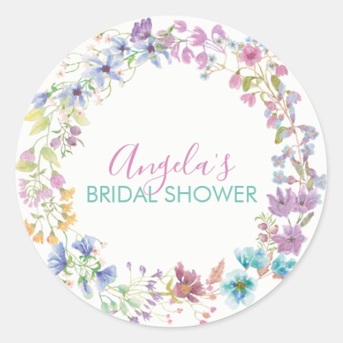 Field Floral Bridal Shower Classic Round Sticker