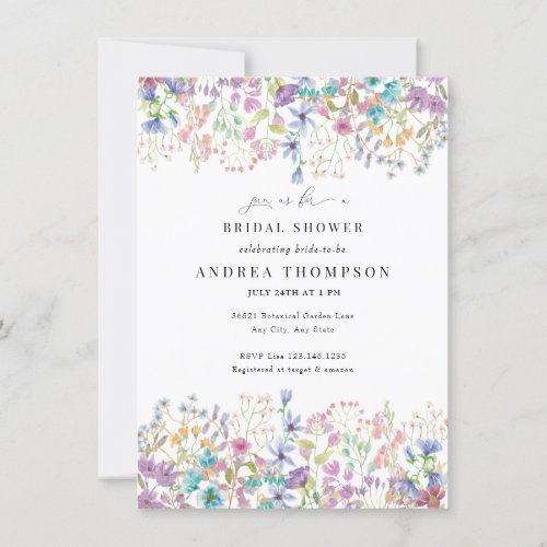 Field Flowers  Hand Painted Floral Bridal Shower Invitation