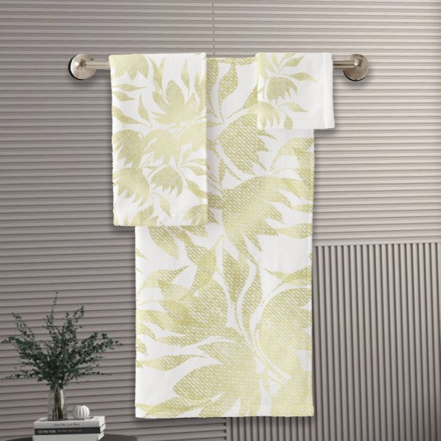 Field Flowers Lace Textured Golden White Bath Towel Set (Creator Uploaded)