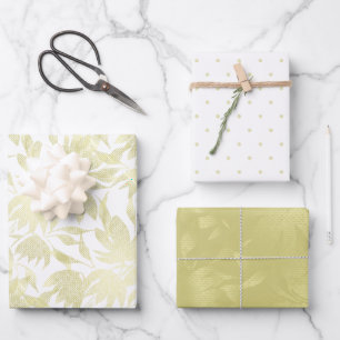 Field Flowers Lace Textured Golden White Wrapping Paper Sheets