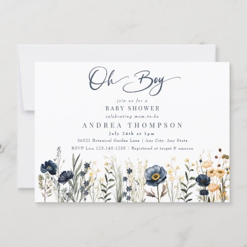 Field Flowers  Oh Boy  Boy Baby Shower Invitation