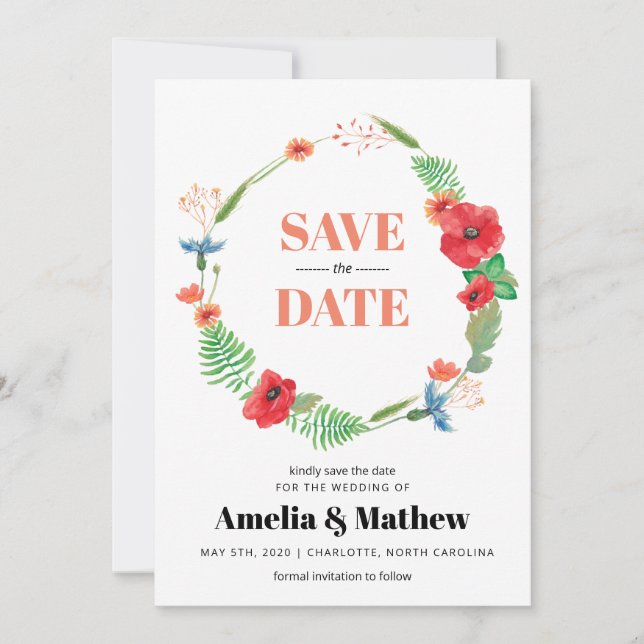 Field Flowers Wedding Save the Date (Front)
