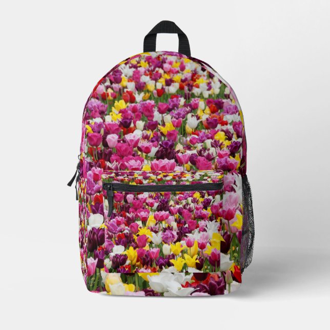 field full of tulips printed backpack (Front)