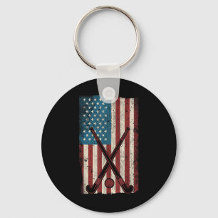 Field Hockey American Flag Vintage _1 Keychain