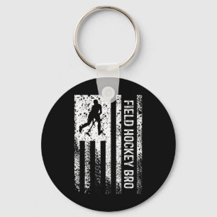 Field Hockey Bro Brother Distressed Vintage Americ Keychain