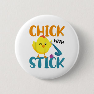 Field Hockey Chicken Chick With Stick _1 Button