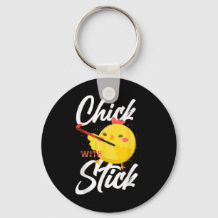 Field Hockey Chicken Chick With Stick _2 Keychain