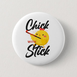 Field Hockey Chicken Chick With Stick _3  Button