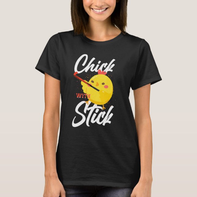 Field Hockey Chicken Chick With Stick T-Shirt (Front)