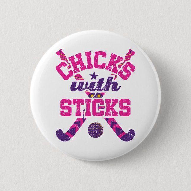 Field Hockey Chicks with Sticks Button (Front)