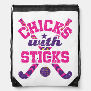 Field Hockey Chicks with Sticks Drawstring Bag