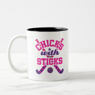 Field Hockey Chicks with Sticks Two-Tone Coffee Mug