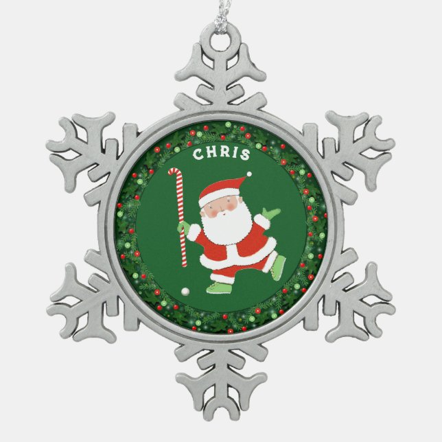 Field Hockey Christmas Collectible Snowflake Pewter Christmas Ornament (Front)