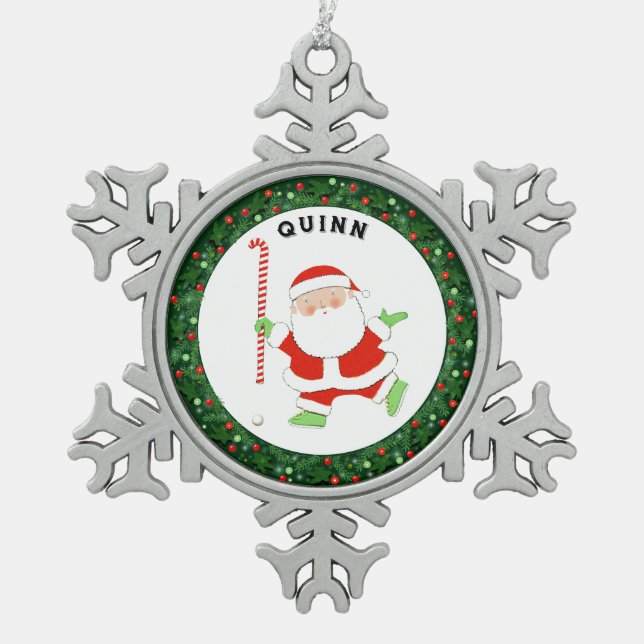 Field Hockey Christmas Collectible Snowflake Pewter Christmas Ornament (Front)