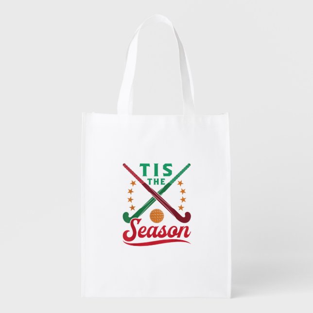 Field Hockey Christmas Tis The Season Player Holid Grocery Bag (Front)