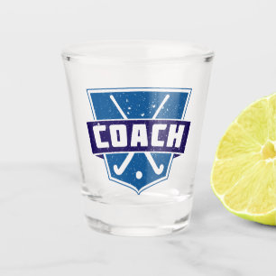 Field Hockey Coach Shield, Blue,  Shot Glass