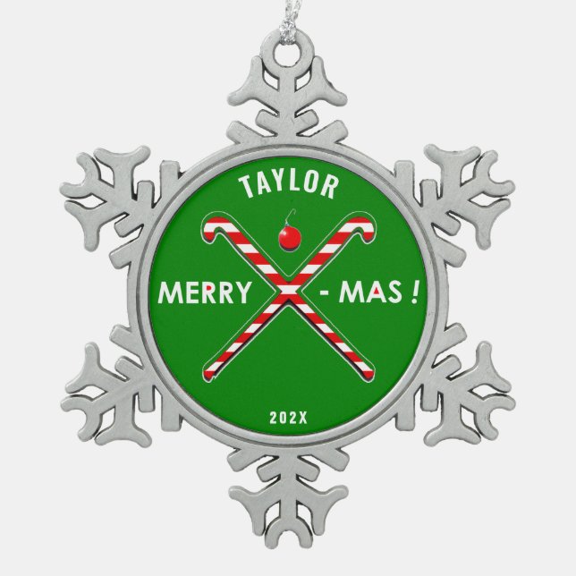 Field Hockey Collectible Snowflake Pewter Christmas Ornament (Front)