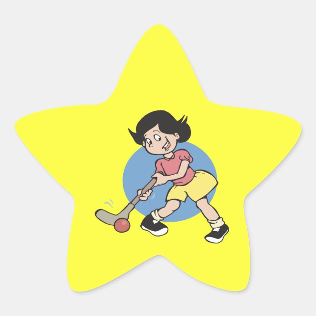Field Hockey Girl Player Star Sticker (Front)