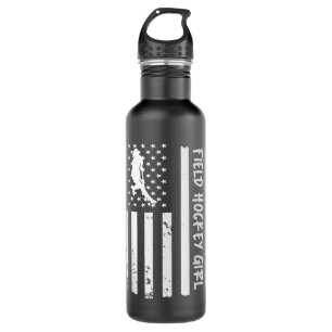 Field Hockey Girl USA Flag Stainless Steel Water Bottle