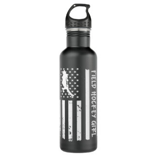 Field Hockey Girl USA Flag Stainless Steel Water Bottle