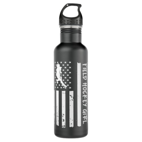 Field Hockey Girl USA Flag Stainless Steel Water Bottle