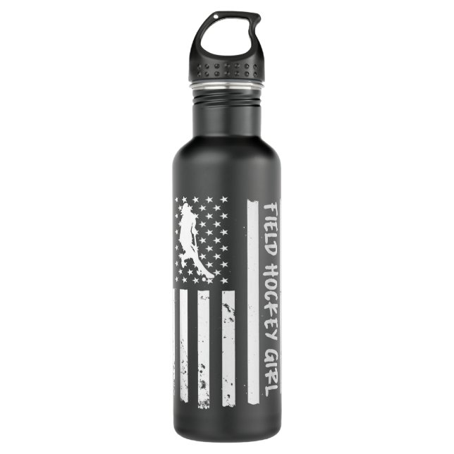 Field Hockey Girl USA Flag Stainless Steel Water Bottle (Front)