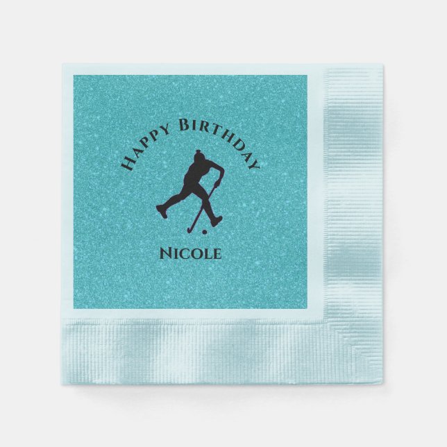 Field Hockey Girls Birthday Sparkle   Napkins (Front)