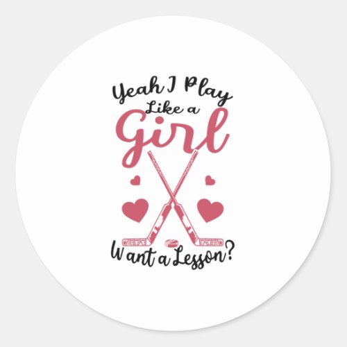 field hockey girls classic round sticker