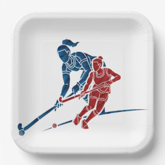 Field Hockey Girls Paper Plates