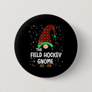 Field Hockey Gnome Buffalo Plaid Matching Family C Button