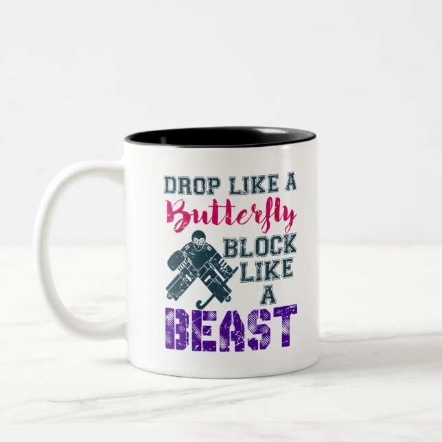 Field Hockey Goalie Block Like a Beast Two-Tone Coffee Mug (Left)