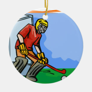 Field Hockey goalie boy Ceramic Ornament