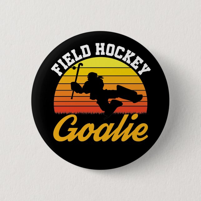 Field Hockey Goalie Goalkeeper Retro Button (Front)