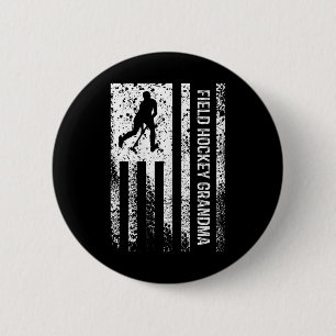 Field Hockey Grandma Distressed Vintage American F Button